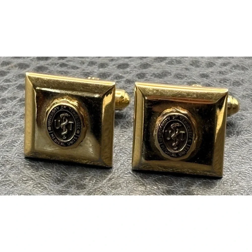 Vintage University of Tennessee Medical Units Snake Gold Tone Square Cufflinks